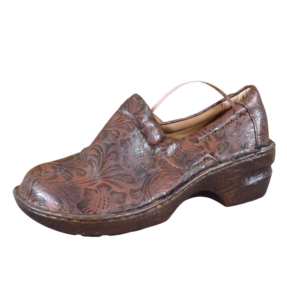 B.O.C. Peggy Women Shoes Clogs Size 8 Comfort‎ Casual Brown Floral Embossed